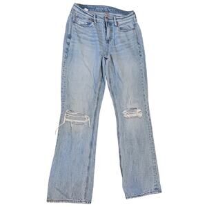 American Eagle Womens 90’s Bootcut Jeans Light Wash Distressed High-Rise Size 4